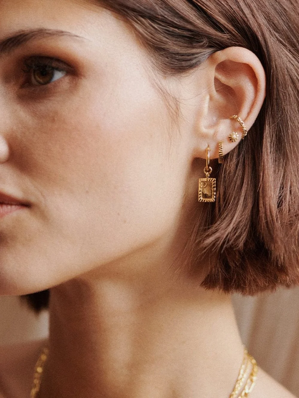 Daisy London Estée Lalonde Sunburst Huggie Earrings 18ct Gold Plate, view 4