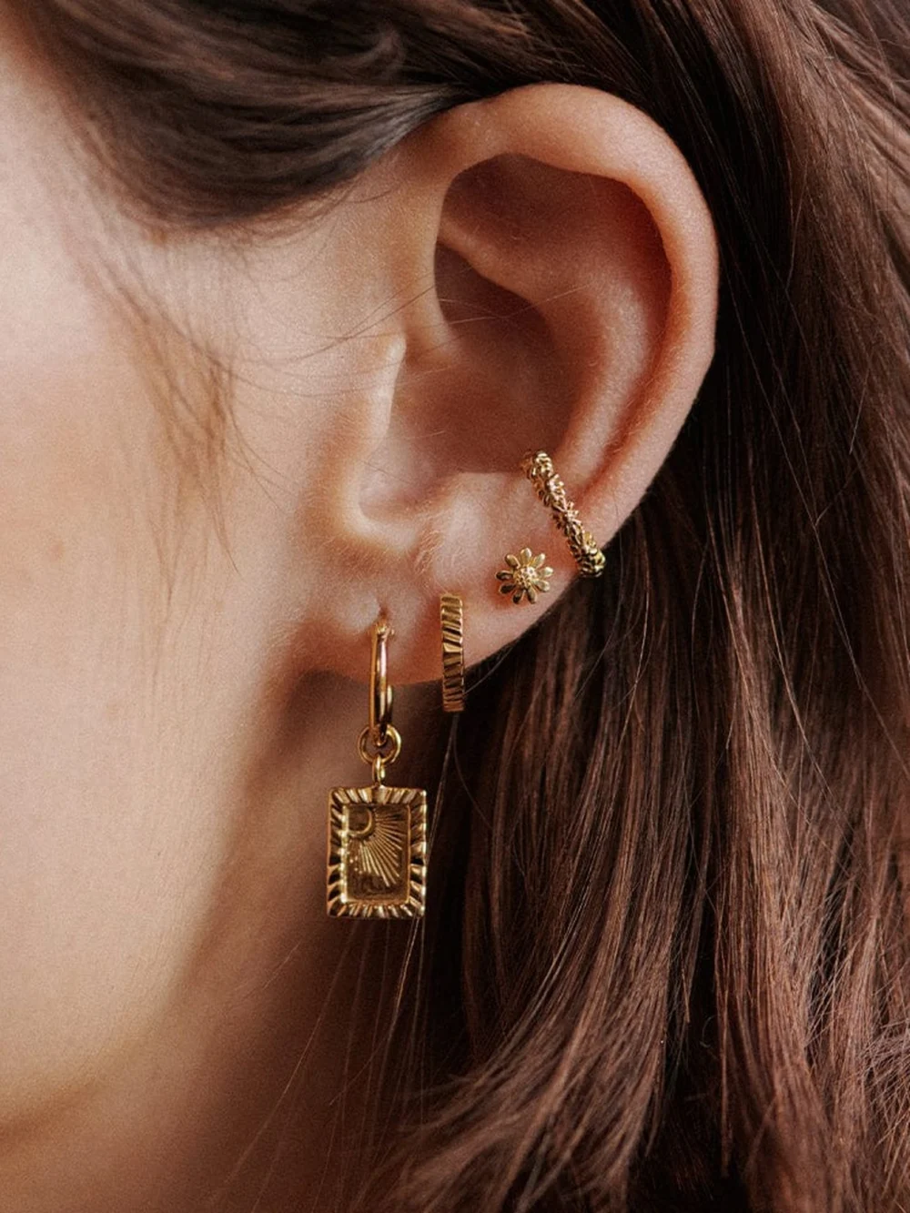 Daisy London Estée Lalonde Sunburst Huggie Earrings 18ct Gold Plate, view 6
