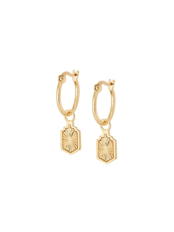 Daisy London Estée Lalonde Sunburst Shield Charm Earrings 18ct Gold Plate
