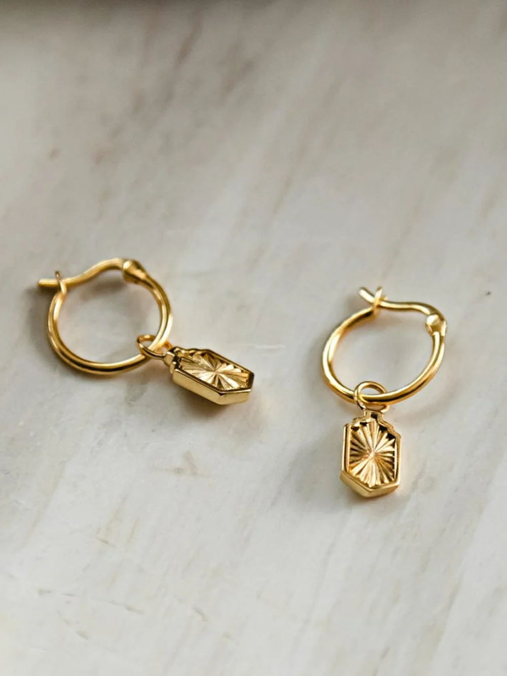Daisy London Estée Lalonde Sunburst Shield Charm Earrings 18ct Gold Plate, view 6