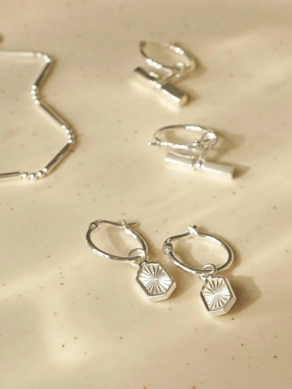 Daisy London Estée Lalonde Sunburst Shield Charm Earrings Sterling Silver, view 3
