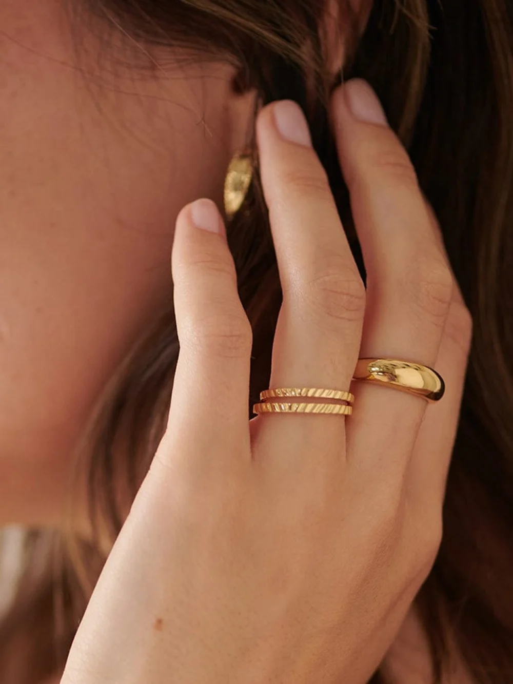 Daisy London Estée Lalonde Sunburst Stacking Ring 18ct Gold Plate, view 2