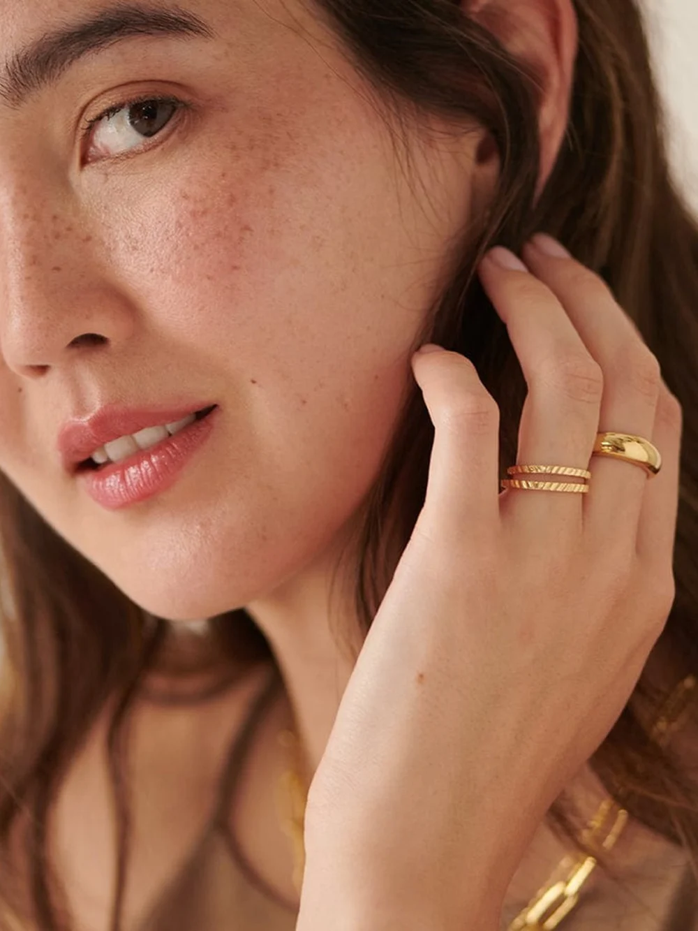 Daisy London Estée Lalonde Sunburst Stacking Ring 18ct Gold Plate, view 4