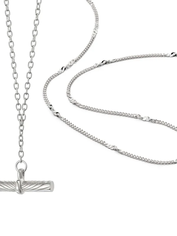 Daisy London Estée Lalonde T Bar & Forever Chain Necklace Set Sterling Silver