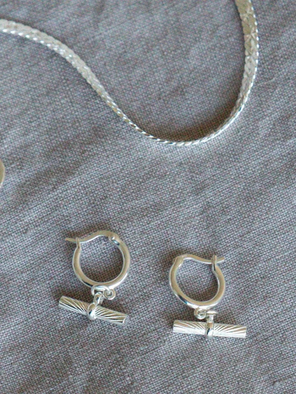Daisy London Estée Lalonde T Bar Charm Earrings Sterling Silver, view 2