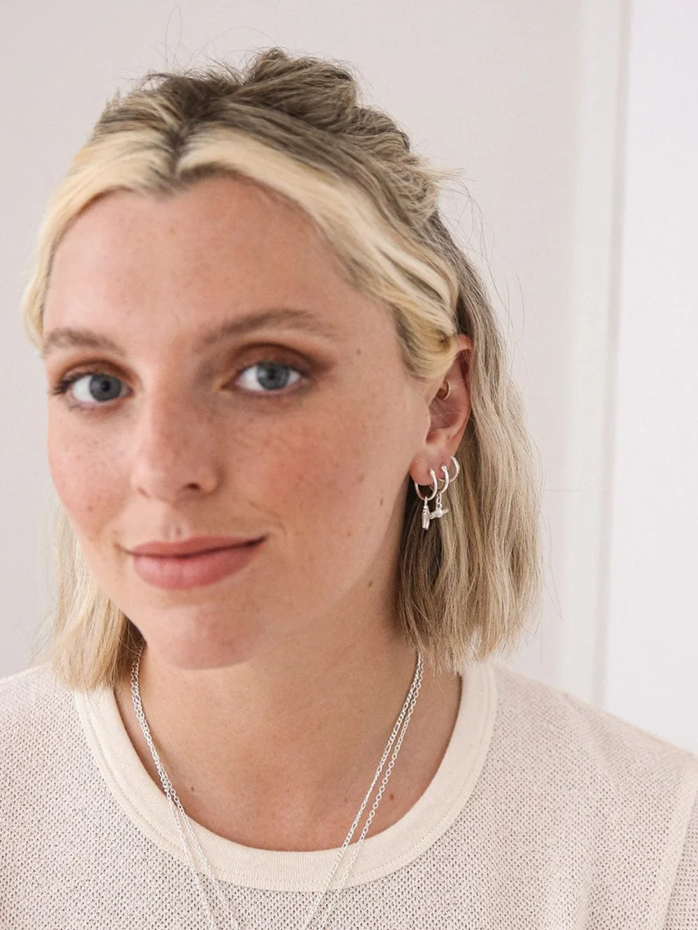 Daisy London Estée Lalonde T Bar Charm Earrings Sterling Silver, view 4