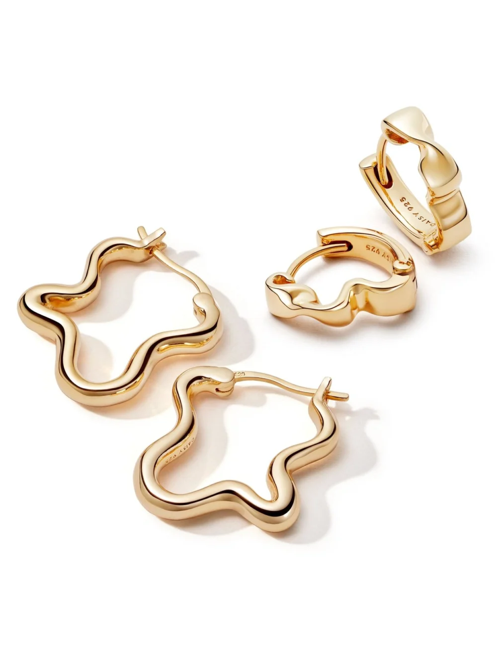 Daisy London Estée Lalonde Wavy Hoop Earring Stack 18ct Gold Plate