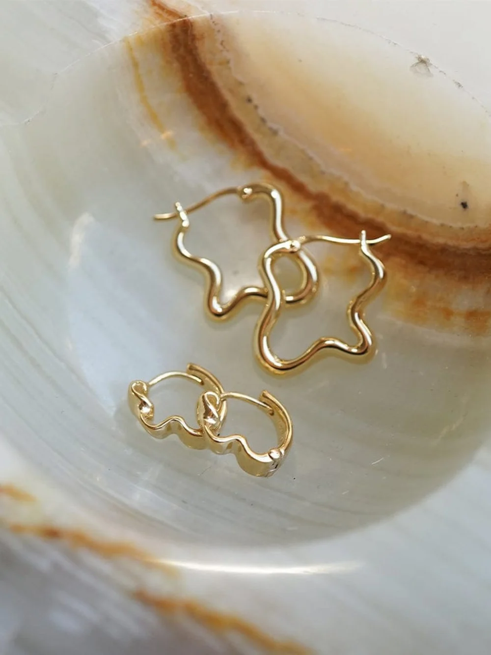 Daisy London Estée Lalonde Wavy Hoop Earring Stack 18ct Gold Plate, view 3