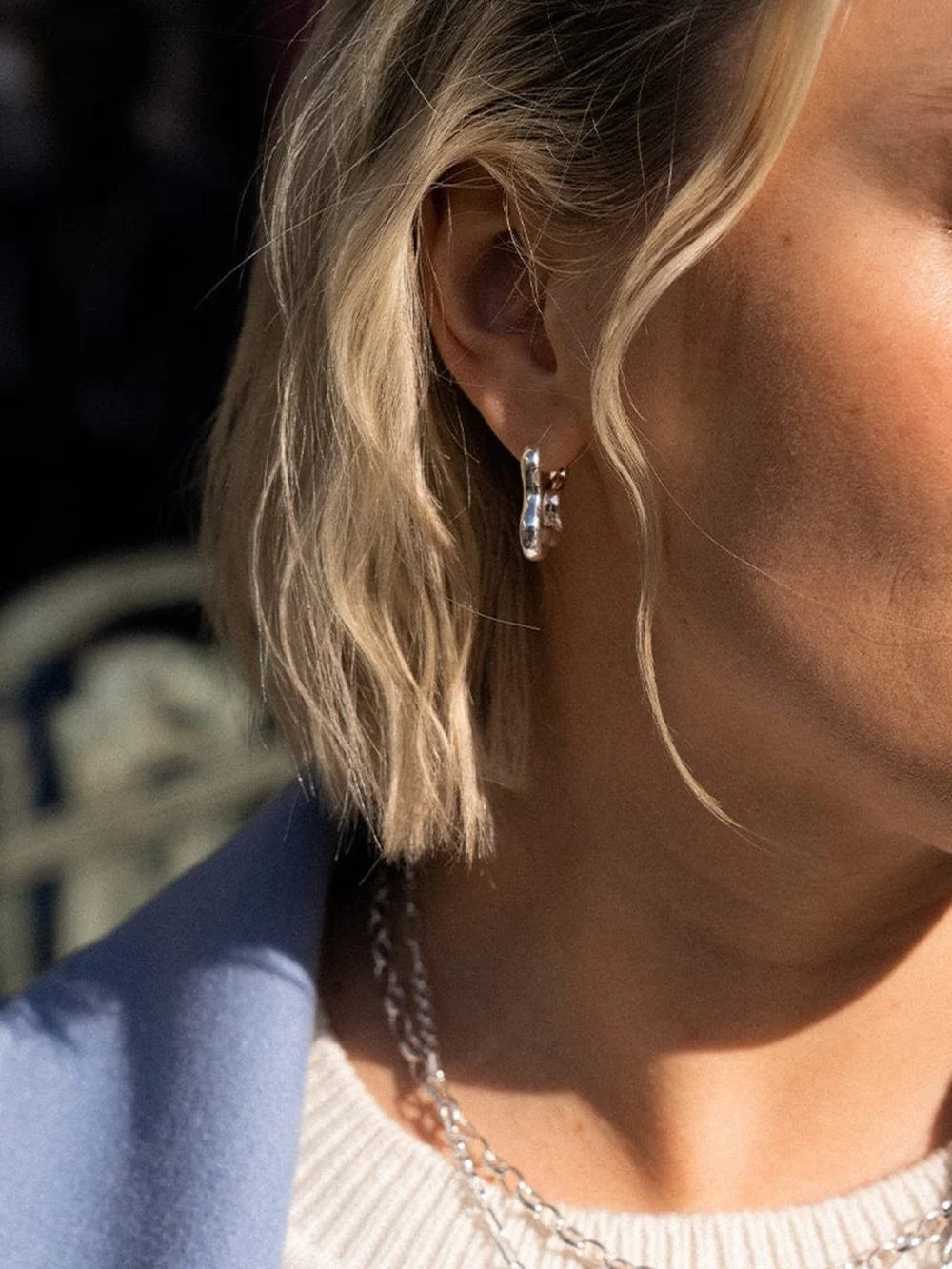 Daisy London Estée Lalonde Wavy Hoop Earrings Sterling Silver, view 2