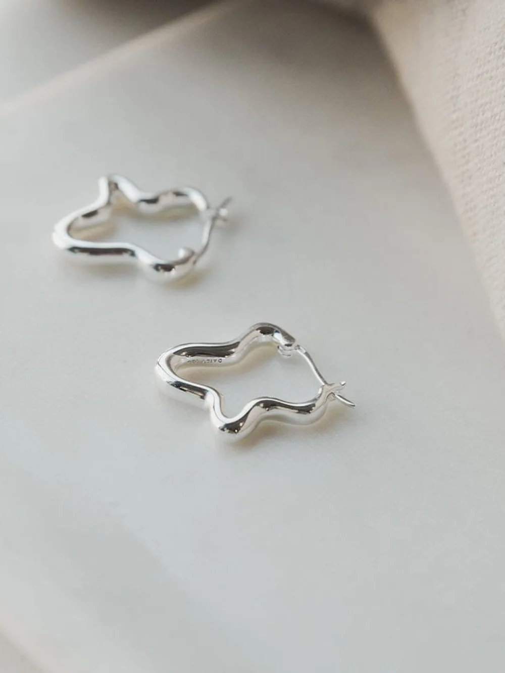 Daisy London Estée Lalonde Wavy Hoop Earrings Sterling Silver, view 3