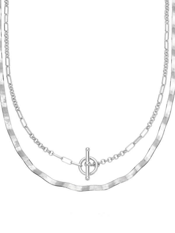 Daisy London Estée Lalonde Wavy Interlock Necklace Layering Set Sterling Silver