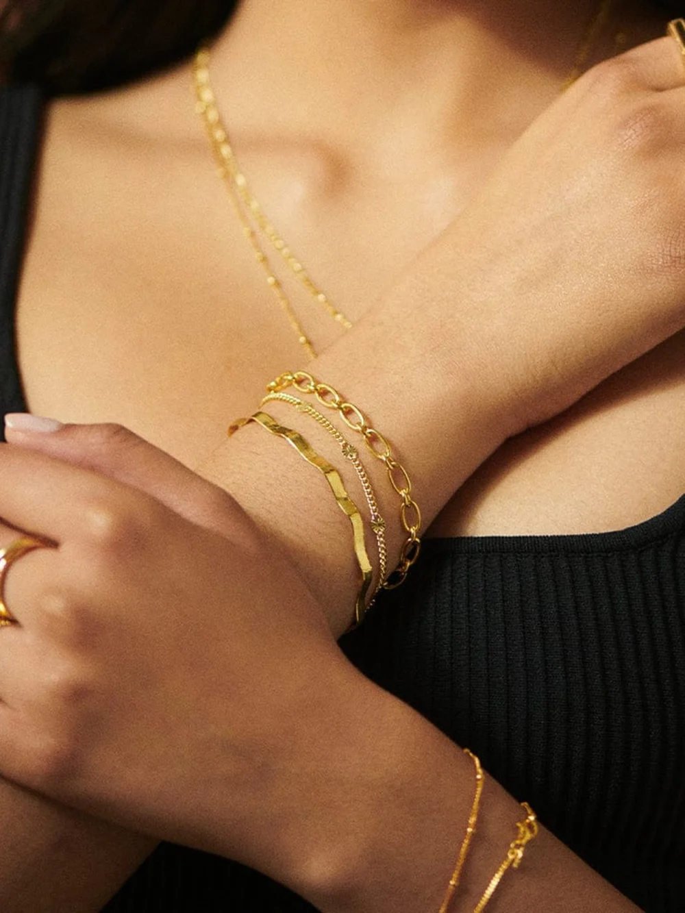 Daisy London Estée Lalonde Wavy Snake Bracelet 18ct Gold Plate, view 4