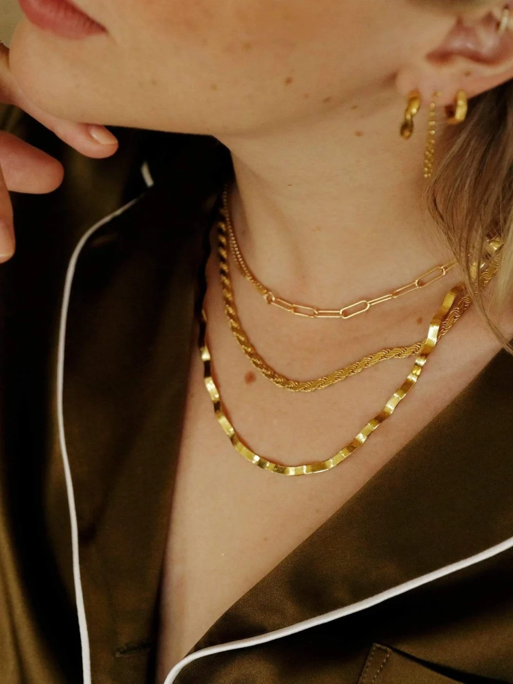 Daisy London Estée Lalonde Wavy Snake Chain Necklace 18ct Gold Plate, view 2