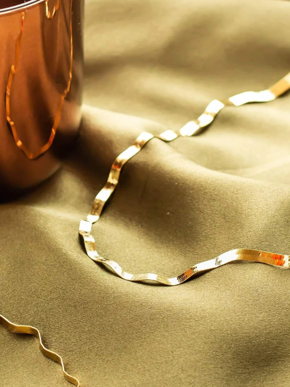 Daisy London Estée Lalonde Wavy Snake Chain Necklace 18ct Gold Plate, view 4