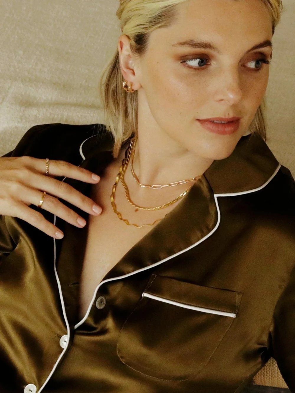 Daisy London Estée Lalonde Wavy Snake Chain Necklace 18ct Gold Plate, view 5