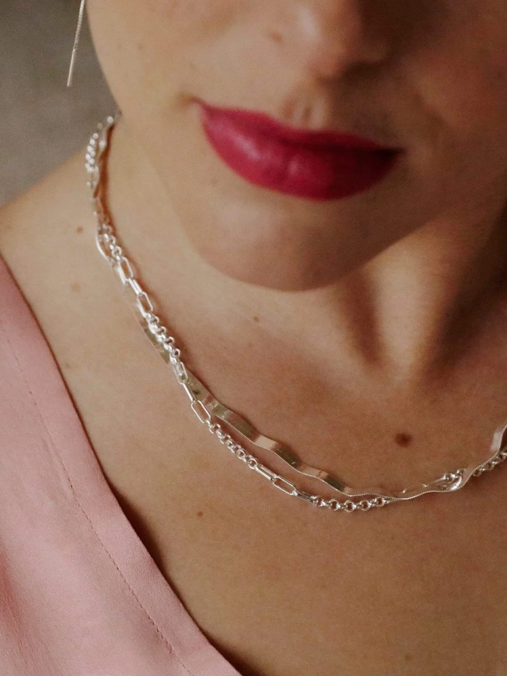 Daisy London Estée Lalonde Wavy Snake Chain Necklace Sterling Silver, view 2