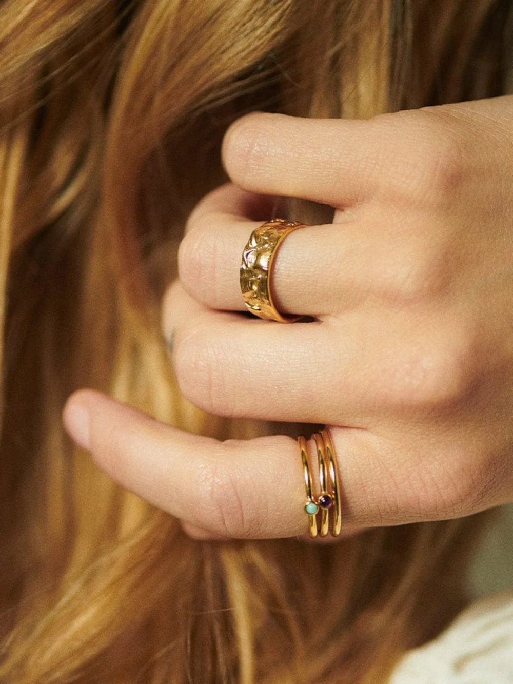 Daisy London Fossil Band Ring 18ct Gold Plate, view 2