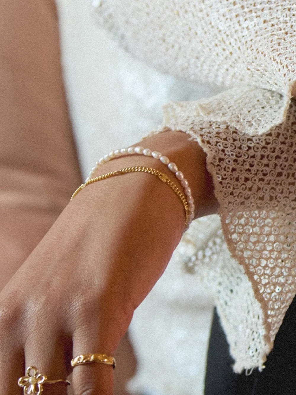 Daisy London Freshwater Seed Pearl Bracelet 18ct Gold Plate, view 2
