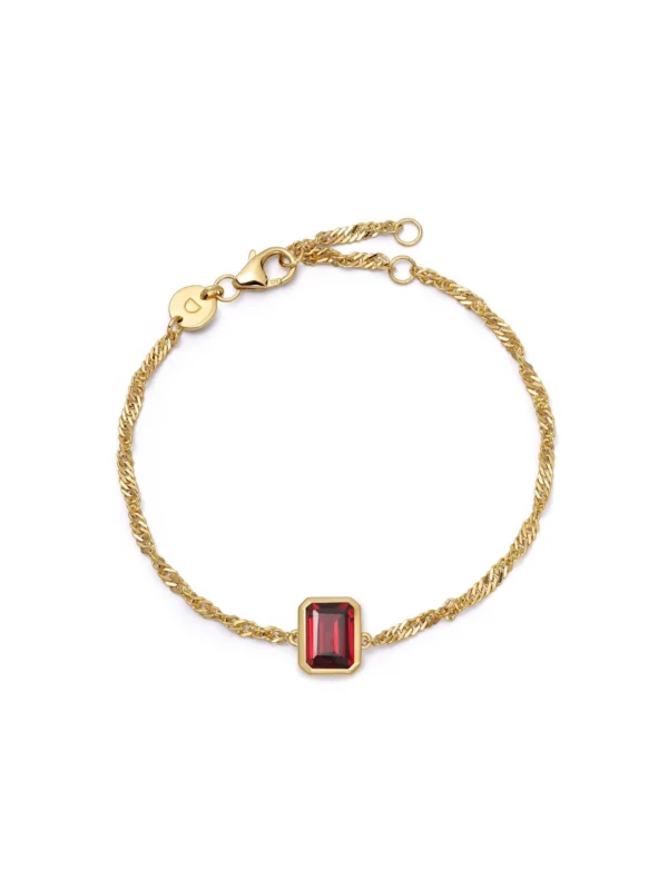 Daisy London Garnet January Birthstone Charm Bracelet 18ct Gold Plate