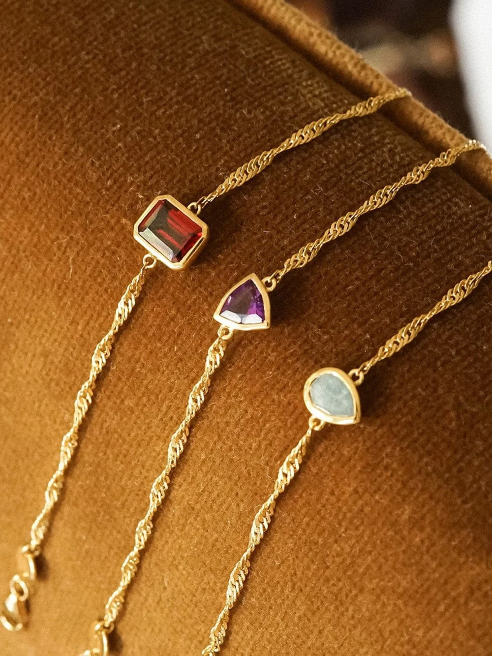 Daisy London Garnet January Birthstone Charm Bracelet 18ct Gold Plate, view 3