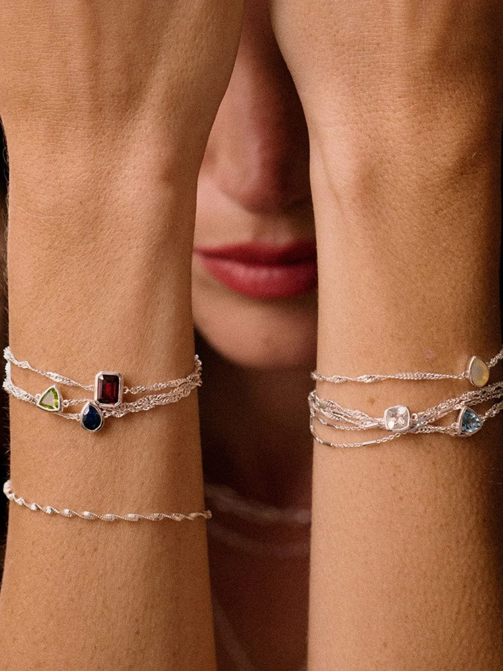 Daisy London Garnet January Birthstone Charm Bracelet Sterling Silver, view 2