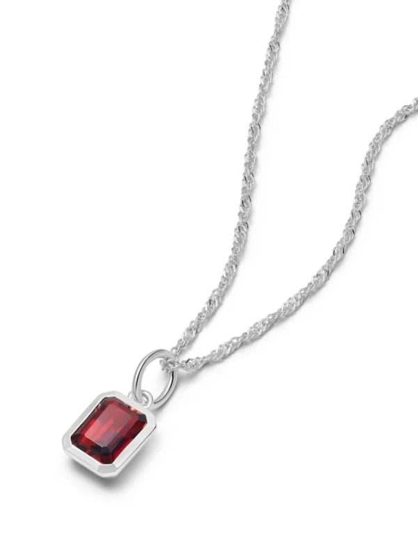 Daisy London Garnet January Birthstone Charm Necklace Sterling Silver