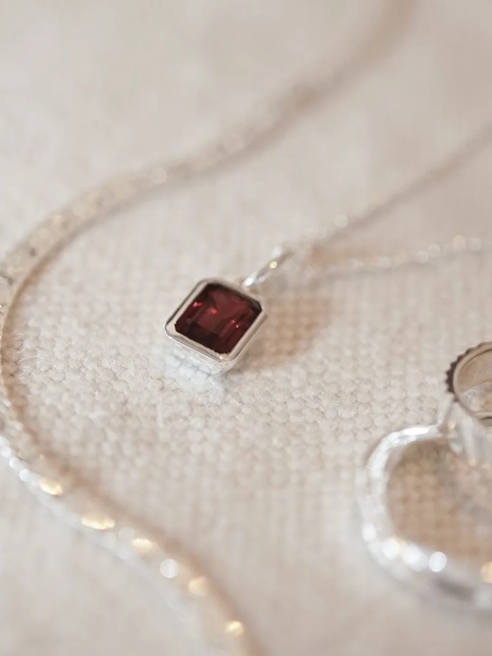 Daisy London Garnet January Birthstone Charm Pendant Sterling Silver, view 3