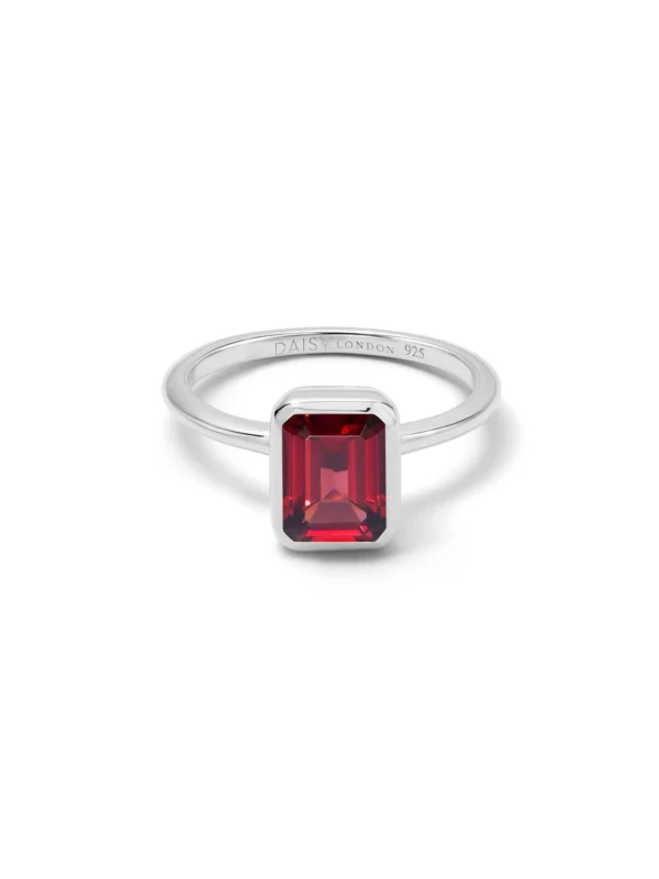Daisy London Garnet January Birthstone Ring Sterling Silver