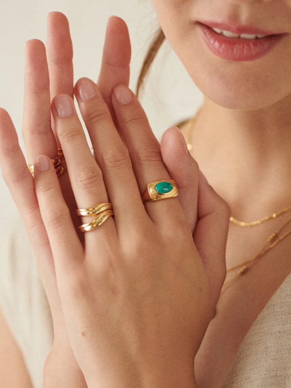 Daisy London Gemstone Bold Ring 18ct Gold Plate, view 5