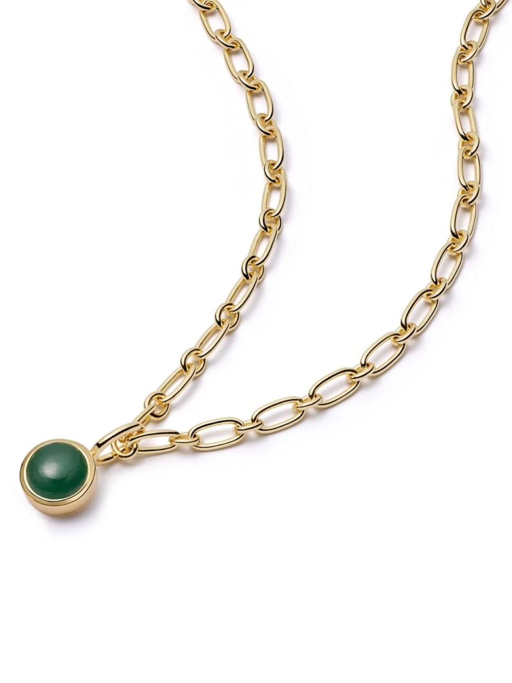 Daisy London Green Aventurine Chunky Healing Stone Necklace 18ct Gold Plate