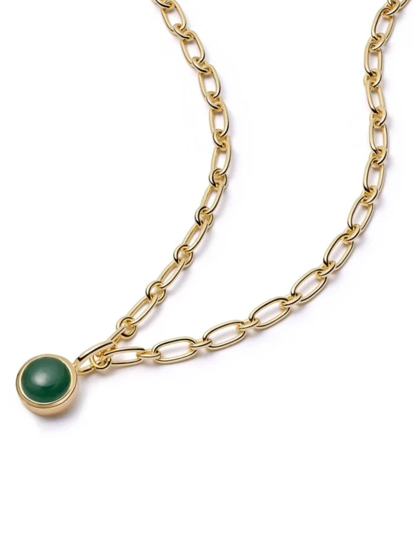 Daisy London Green Aventurine Chunky Healing Stone Necklace 18ct Gold Plate