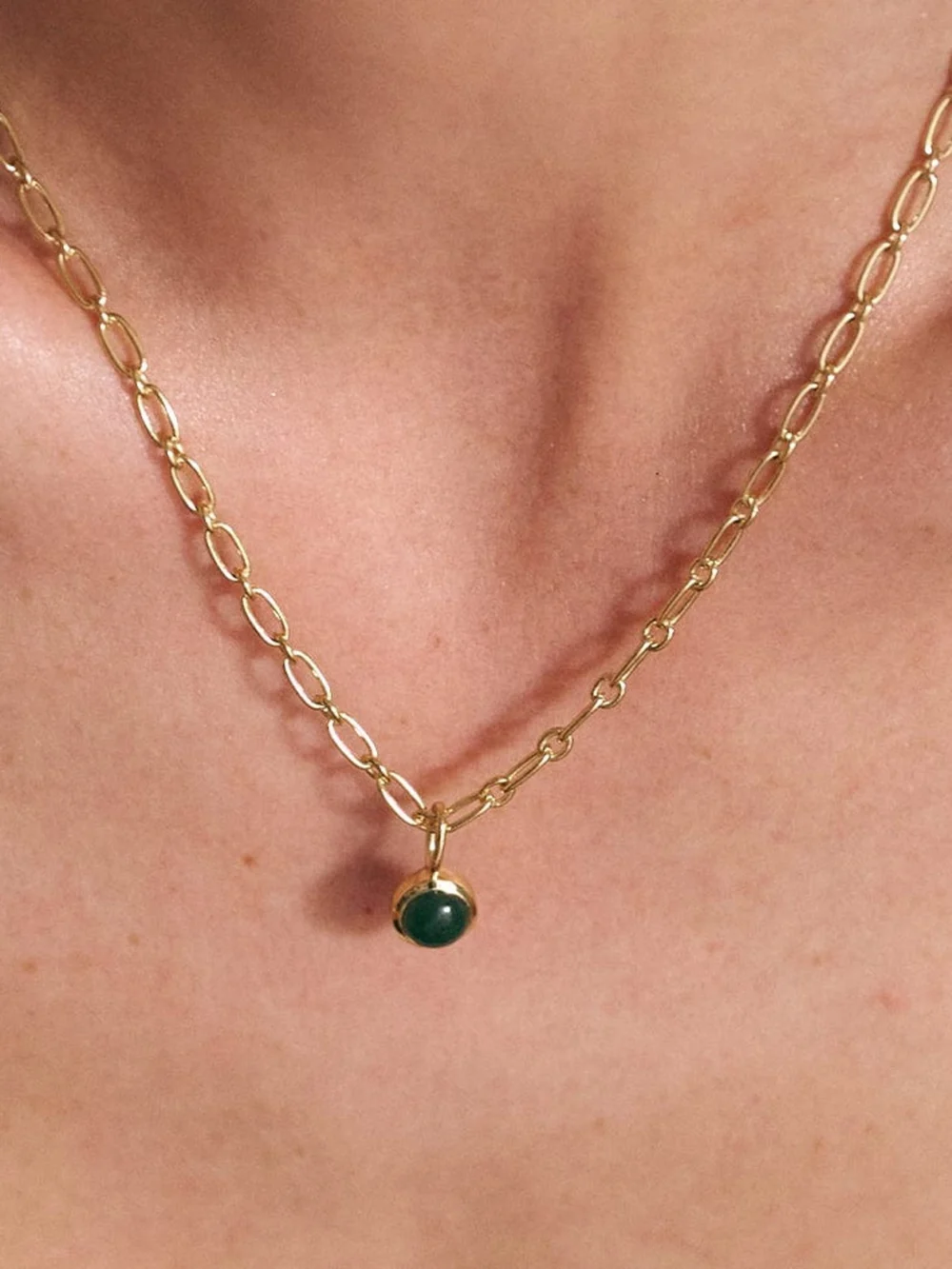 Daisy London Green Aventurine Chunky Healing Stone Necklace 18ct Gold Plate, view 2