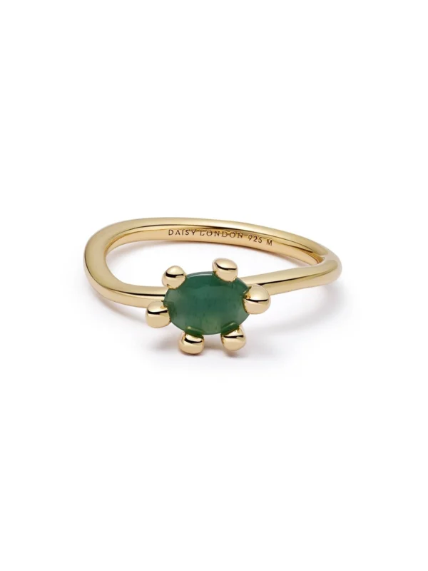 Daisy London Green Aventurine Claw Ring 18ct Gold Plate