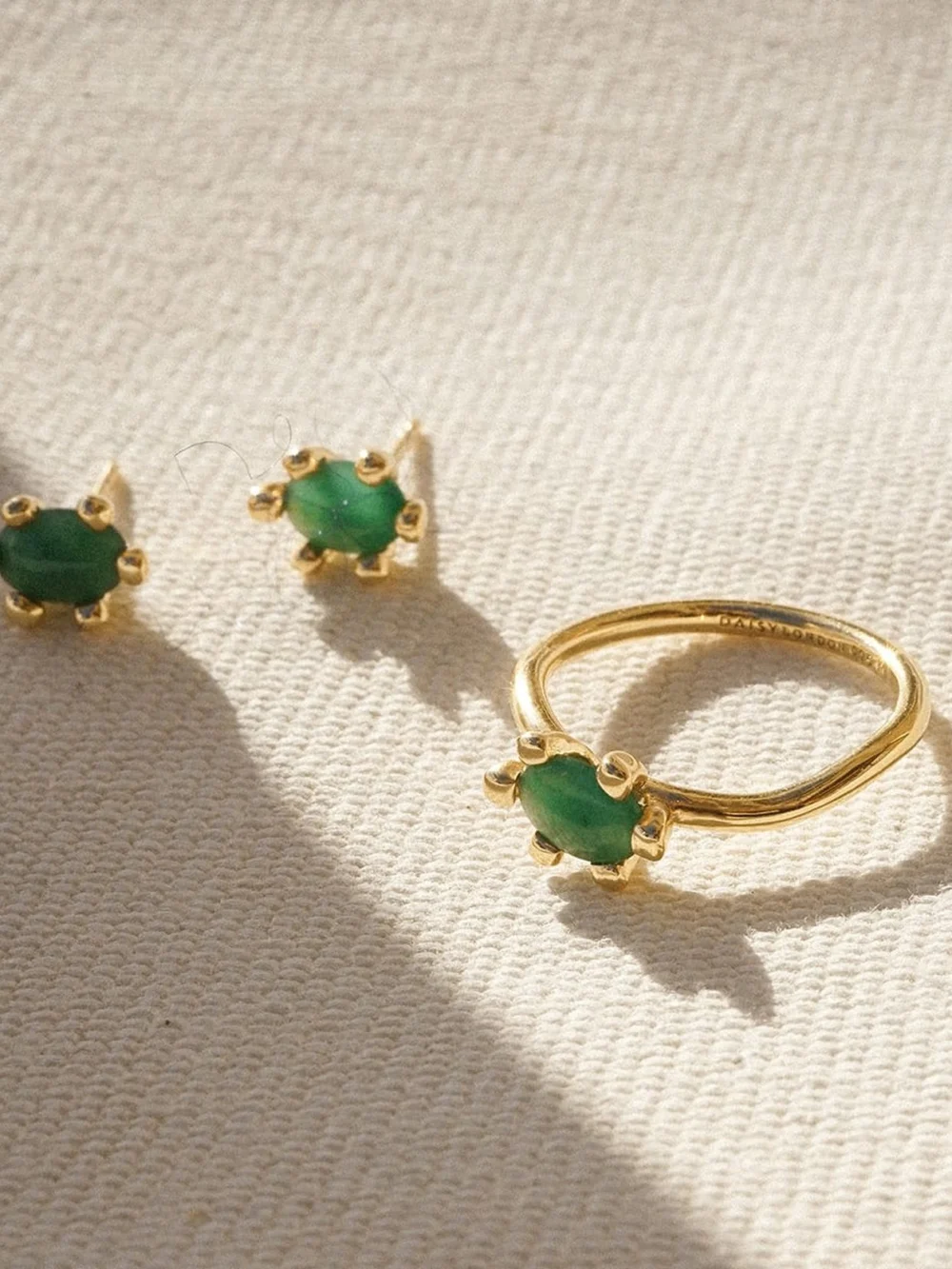 Daisy London Green Aventurine Claw Stud Earrings 18ct Gold Plate, view 4