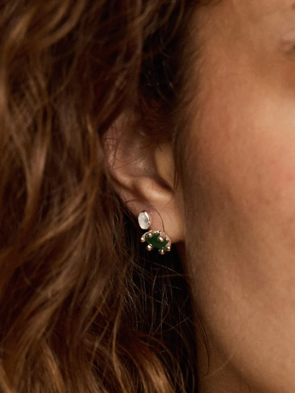 Daisy London Green Aventurine Claw Stud Earrings Sterling Silver, view 2