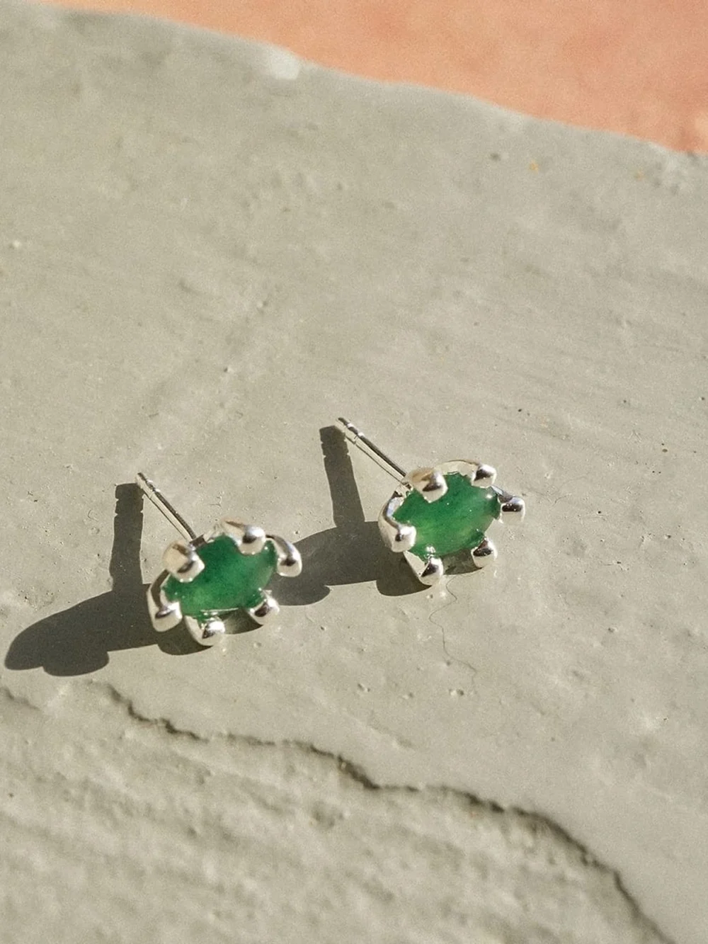 Daisy London Green Aventurine Claw Stud Earrings Sterling Silver, view 3