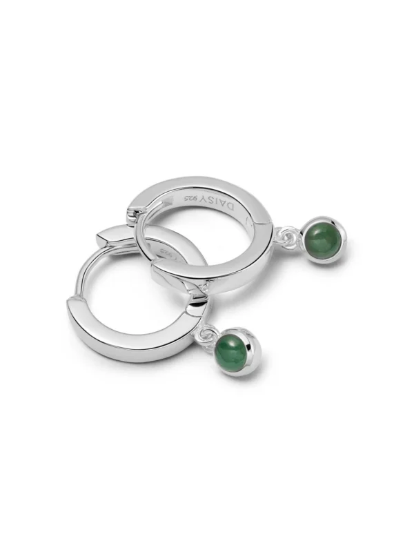 Daisy London Green Aventurine Healing Huggie Hoop Earringss Sterling Silver