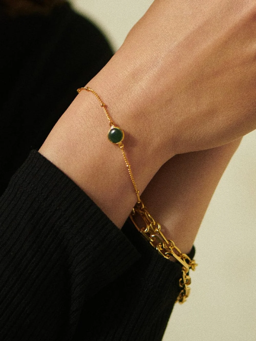 Daisy London Green Aventurine Healing Stone Bobble Bracelet 18ct Gold Plate, view 2