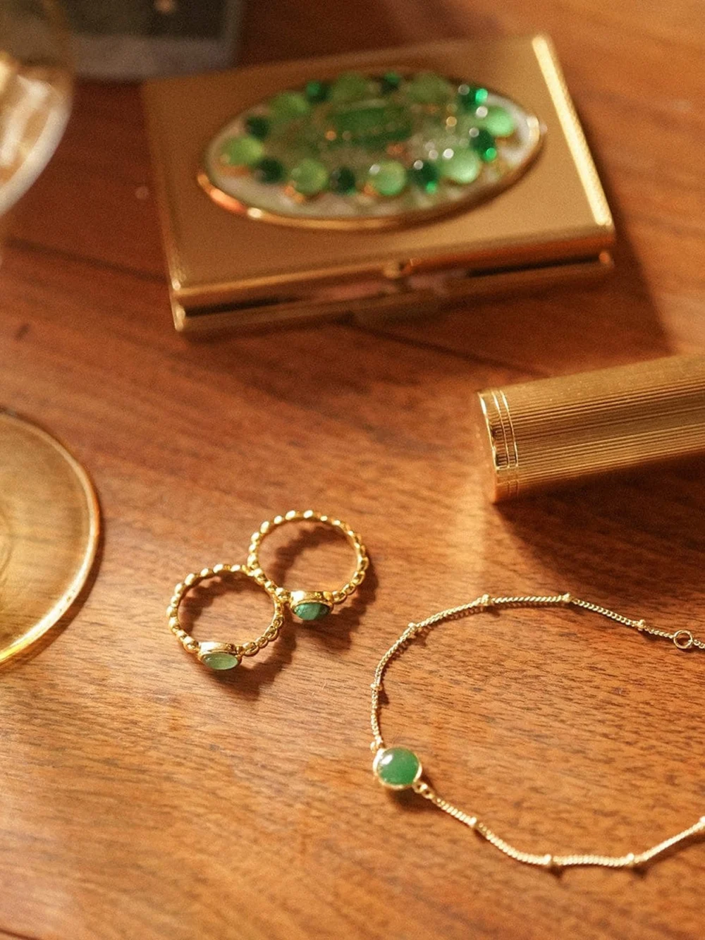 Daisy London Green Aventurine Healing Stone Bobble Bracelet 18ct Gold Plate, view 3