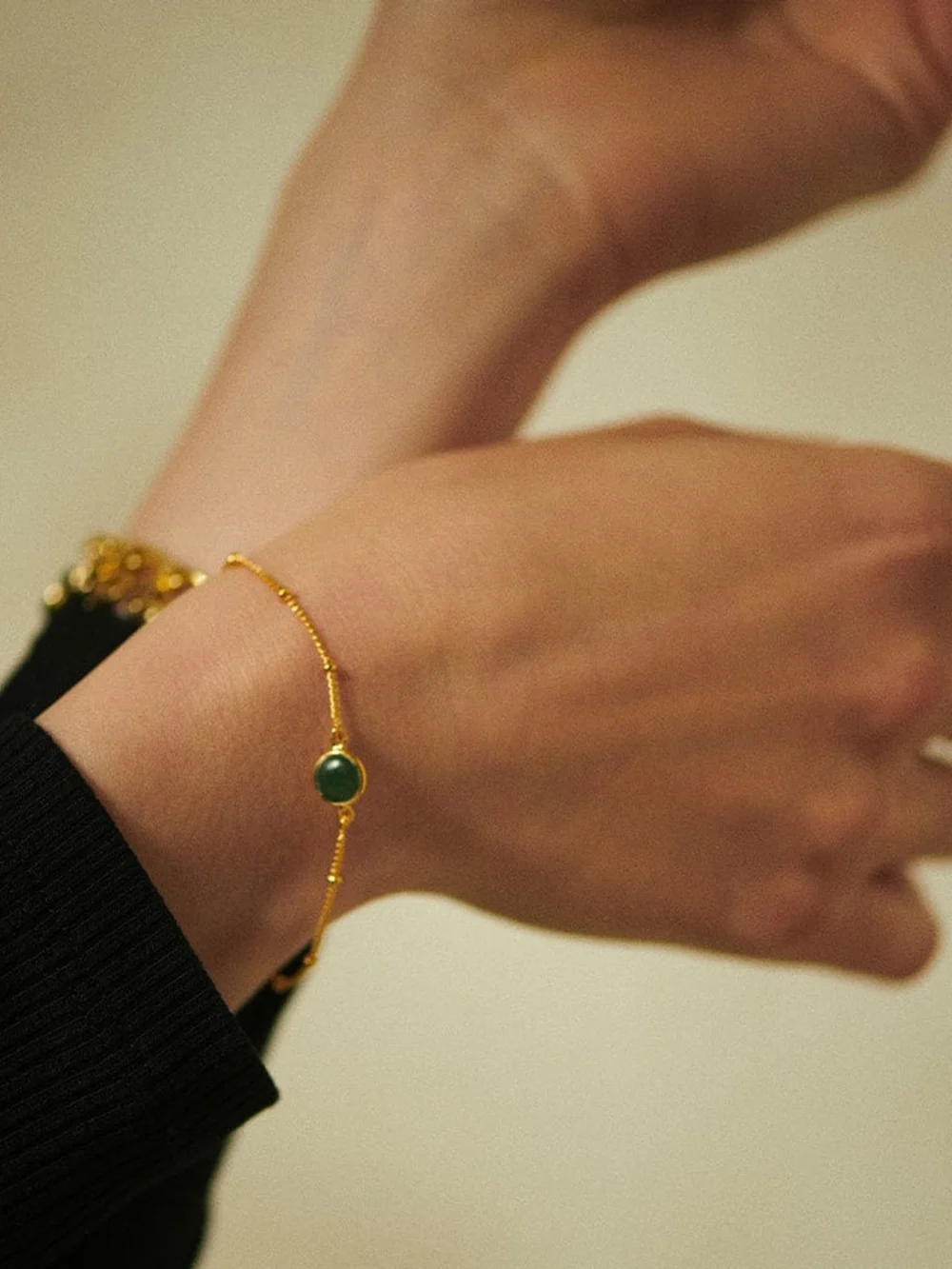 Daisy London Green Aventurine Healing Stone Bobble Bracelet 18ct Gold Plate, view 4