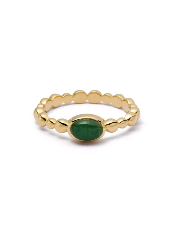 Daisy London Green Aventurine Healing Stone Bobble Ring 18ct Gold Plate