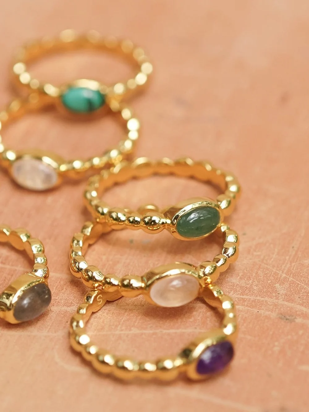 Daisy London Green Aventurine Healing Stone Bobble Ring 18ct Gold Plate, view 3