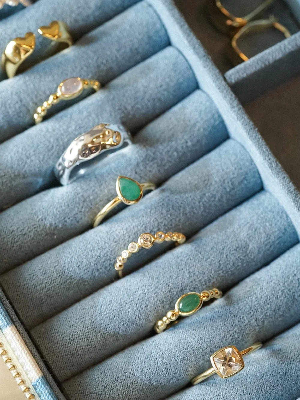 Daisy London Green Aventurine Healing Stone Bobble Ring 18ct Gold Plate, view 5