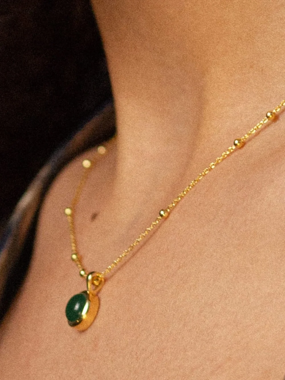 Daisy London Green Aventurine Healing Stone Necklace 18ct Gold Plate, view 2