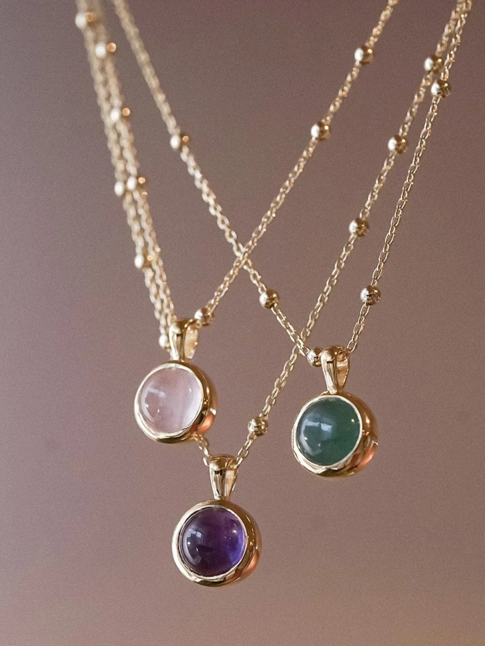 Daisy London Green Aventurine Healing Stone Necklace 18ct Gold Plate, view 3