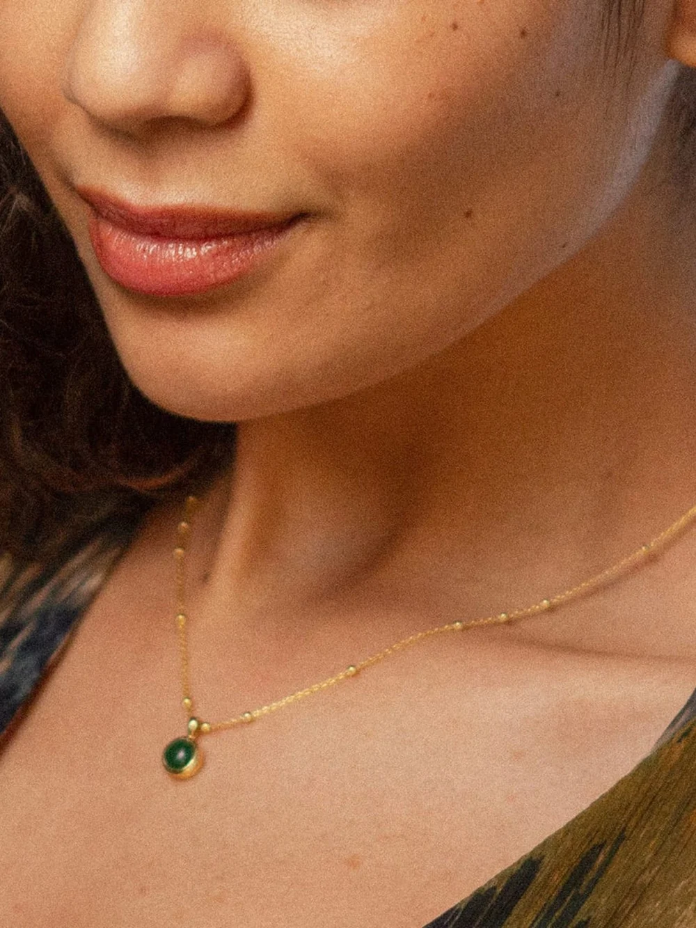 Daisy London Green Aventurine Healing Stone Necklace 18ct Gold Plate, view 4