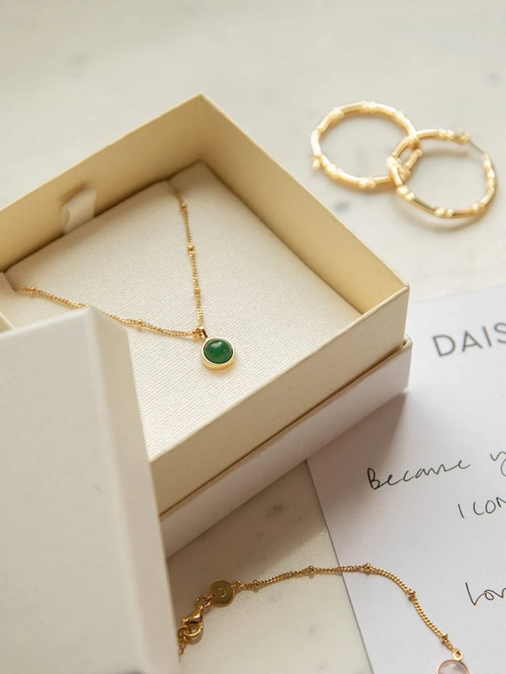 Daisy London Green Aventurine Healing Stone Necklace 18ct Gold Plate, view 6