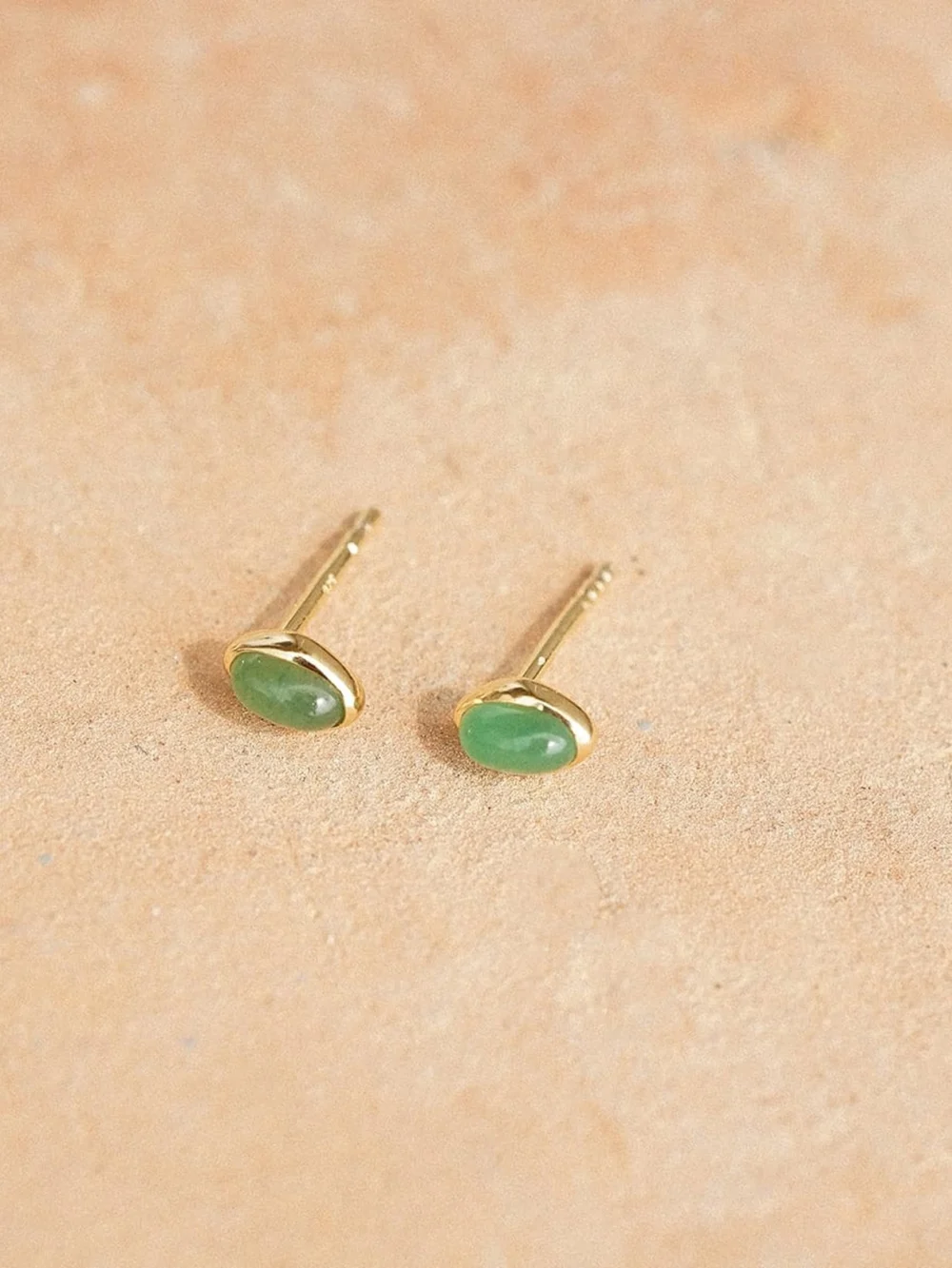 Daisy London Green Aventurine Oval Stud Earrings 18ct Gold Plate, view 3