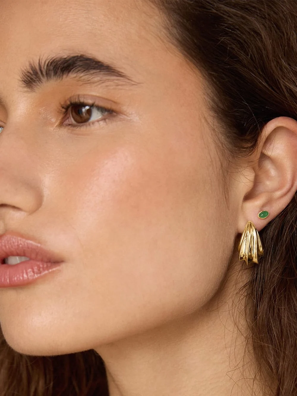 Daisy London Green Aventurine Oval Stud Earrings 18ct Gold Plate, view 4
