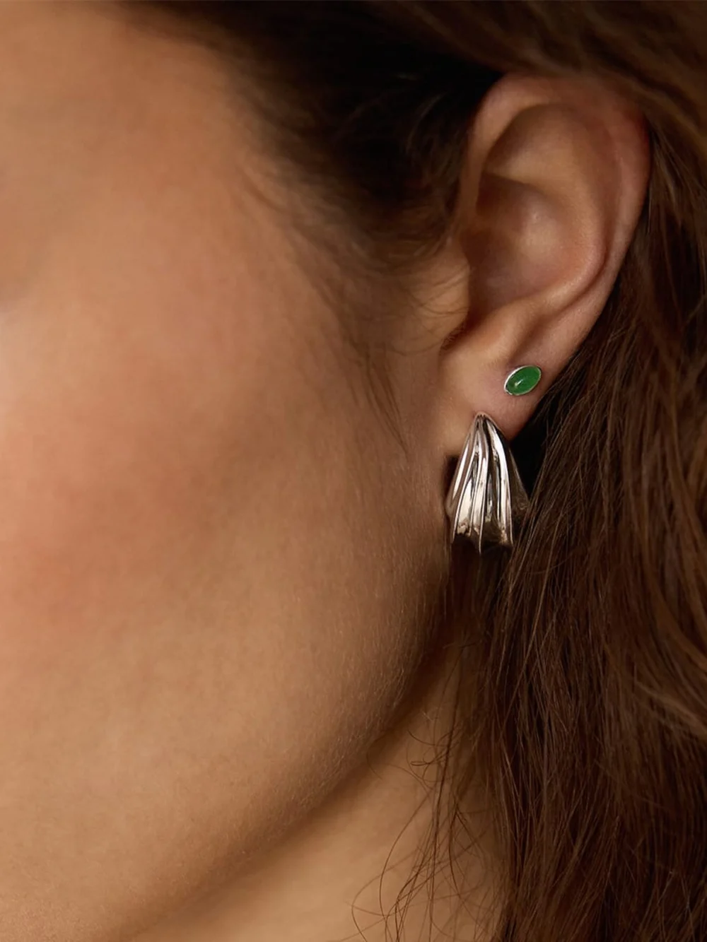 Daisy London Green Aventurine Oval Stud Earrings Sterling Silver, view 2